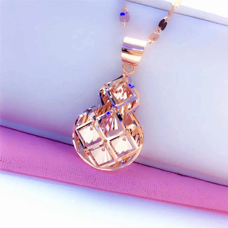 Purple Plated Gourd Necklace 14K Rose Pendant Ethnic Light Jewelry