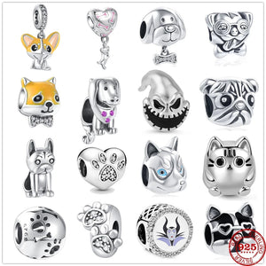 925 Silver Dog Buddy & Paw Dangle Charm Beads for Bracelet DIY Jewelry