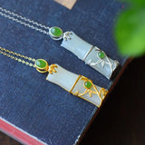Silver Hetian Chalcedony Bamboo Pendant Necklace