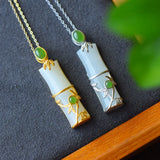 Silver Hetian Chalcedony Bamboo Pendant Necklace