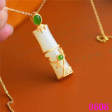 Silver Hetian Chalcedony Bamboo Pendant Necklace