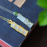 Silver Hetian Chalcedony Bamboo Pendant Necklace