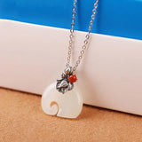 Silver Inlaid Elephant Chalcedony Pendant Necklace Retro Charm Jewelry