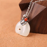 Silver Inlaid Elephant Chalcedony Pendant Necklace Retro Charm Jewelry
