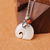 Silver Inlaid Elephant Chalcedony Pendant Necklace Retro Charm Jewelry