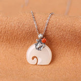 Silver Inlaid Elephant Chalcedony Pendant Necklace Retro Charm Jewelry