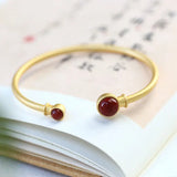 Silver Inlaid South Red Tourmaline Bracelet Retro Wedding Jewelry