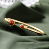 Silver Inlaid South Red Tourmaline Bracelet Retro Wedding Jewelry