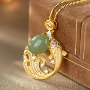 Tian Qingyu Koi Pendant Necklace Silver Inlaid Chinese Charm Women's Jewelry