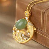 Tian Qingyu Koi Pendant Necklace Silver Inlaid Chinese Charm Women's Jewelry