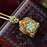 Silver Inlaid CZ Pendant Necklace Chinese Retro Unique Craftsmanship