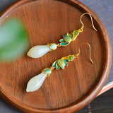 Silver Inlaid Enamel Porcelain Natural Hetian Magnolia Flower Earrings