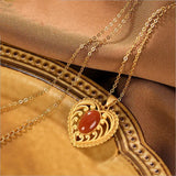 Silver Inlaid Heart-Shaped Pendant Necklace - Chinese Retro Jewelry
