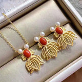 Silver Inlaid Enamel Porcelain Agate Fish Pendant Necklace