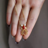 Silver Inlaid Enamel Porcelain Agate Fish Pendant Necklace