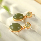 Silver Inlaid Hetian Chalcedony Earrings Chinese Retro Charm Women's Jewelry