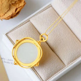Chinese Retro Silver Inlaid Chalcedony Egg Face Pendant Necklace
