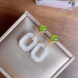 Silver Inlaid Hetian Chalcedony Geometric Earrings