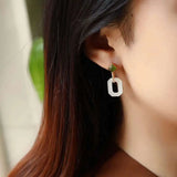 Silver Inlaid Hetian Chalcedony Geometric Earrings