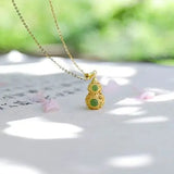 Silver Hetian Chalcedony Gourd Pendant Necklace