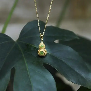 Silver Hetian Chalcedony Gourd Pendant Necklace