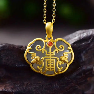 Unique Chinese Sand Texture Pendant Necklace with Silver Inlay