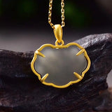 Chinese Silver Inlaid Chalcedony Pendant Necklace Sand Craft Jewelry