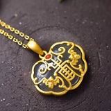 Unique Chinese Sand Texture Pendant Necklace with Silver Inlay
