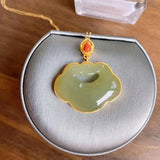 Silver Inlayed Natural Hetian Chalcedony Pendant Necklace