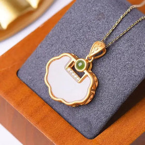 Silver Inlaid Hetian Chalcedony Pendant Necklace - Chinese Retro Craft