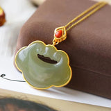 Hetian Chalcedony Pendant Necklace with Silver Inlay - Chinese Retro Craft