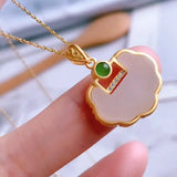 Silver Inlaid Hetian Chalcedony Pendant Necklace - Chinese Retro Craft