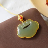 Hetian Chalcedony Pendant Necklace with Silver Inlay - Chinese Retro Craft