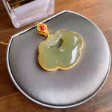 Hetian Chalcedony Pendant Necklace with Silver Inlay - Chinese Retro Craft