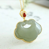Silver Inlayed Natural Hetian Chalcedony Pendant Necklace