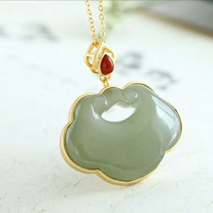 Hetian Chalcedony Pendant Necklace with Silver Inlay - Chinese Retro Craft