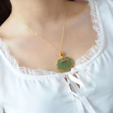 Silver Inlayed Natural Hetian Chalcedony Pendant Necklace