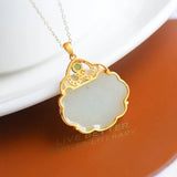 Silver Inlaid Hetian Chalcedony Plant Pendant Necklace