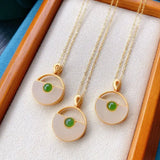 Silver Inlaid Hetian Chalcedony Safe Buckle Pendant Necklace