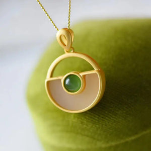 Silver Inlaid Hetian Chalcedony Safe Buckle Pendant Necklace