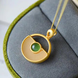 Silver Inlaid Hetian Chalcedony Safe Buckle Pendant Necklace