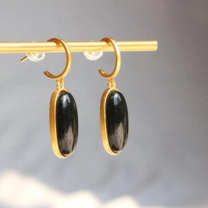 Silver Inlaid Hetian Dark Jade Earrings, Chinese Classical Charm Women's Jewelry