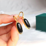 Silver Inlaid Hetian Dark Jade Earrings, Chinese Classical Charm Women's Jewelry