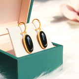 Silver Inlaid Hetian Dark Jade Earrings, Chinese Classical Charm Women's Jewelry