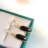 Silver Inlaid Hetian Dark Jade Earrings, Chinese Classical Charm Women's Jewelry