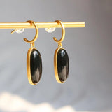 Silver Inlaid Hetian Dark Jade Earrings, Chinese Classical Charm Women's Jewelry