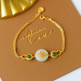Silver Inlaid Hetian Chalcedony Gourd Bracelet Chinese Craft Charm Jewelry