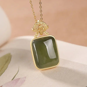 Silver Inlaid Hetian Chalcedony Pendant Necklace Retro Palace Charm Jewelry
