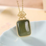 Silver Inlaid Hetian Chalcedony Pendant Necklace Retro Palace Charm Jewelry