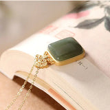 Silver Inlaid Hetian Chalcedony Pendant Necklace Retro Palace Charm Jewelry